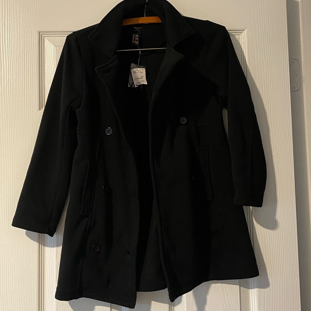 Forever 21 Black Double-Breasted Pea Coat View 6